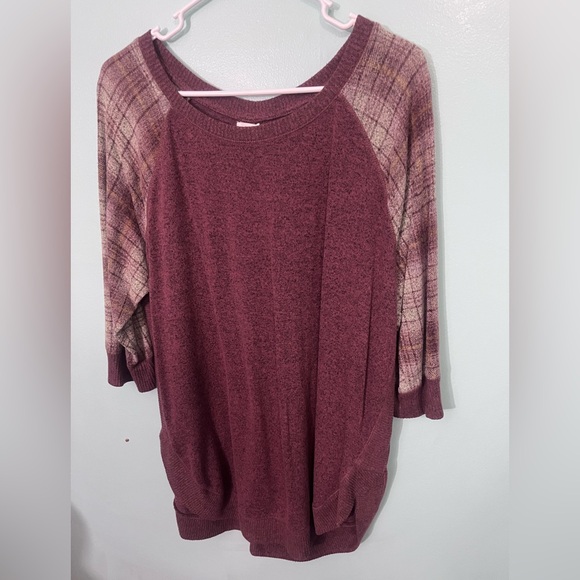 Maurices Burgundy Plaid Sweater - Picture 2 of 9
